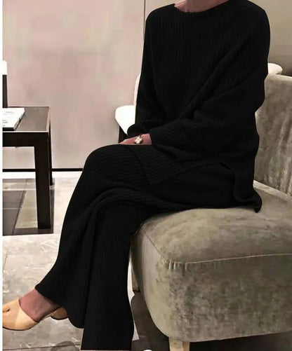 Casual Women's Knitted Sweater Two-Piece Set Cross-Border Fashion Spring Long Sleeve Pants Long Pants Suitable for 18-25 Year...