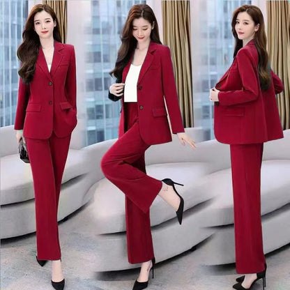 Spring 2026 plus Size Suit Set Loose Wide Leg Pants Two Piece Set Korean Style Commute Casual High Waist Polyester Fiber