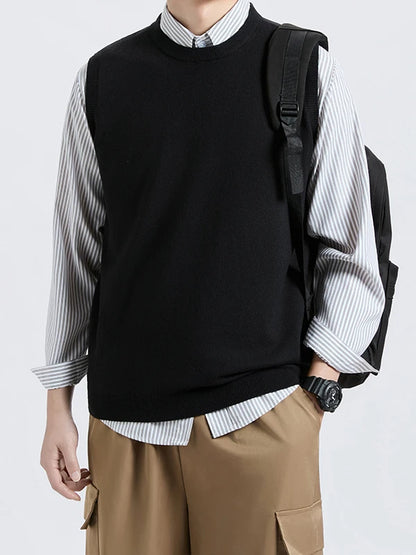 Cityboy Knitted Vest for Men Autumn Winter Trendy Brand Sleeveless American Style High-End Feel Shoulder Top Outerwear