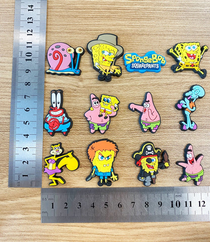 12-100PCS SpongeBob SquarePants Shoes Charms for Clog Sandals Decoration Mix Wholesale PVC Cute Shoe Accessories for X-MAS Gift