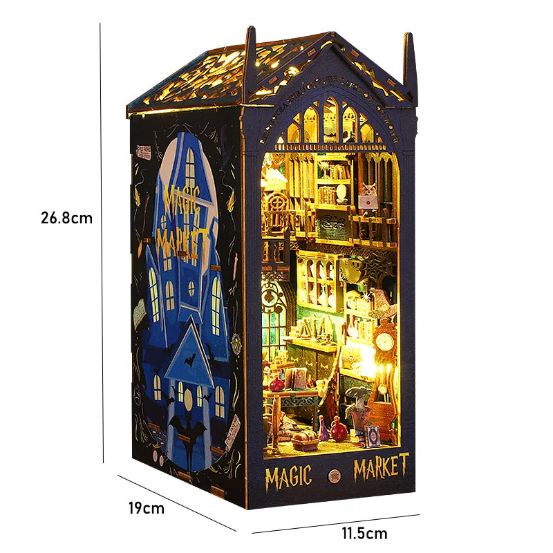 Magical DIY Book Nook Kits Miniature Doll House With LED Light 3D Puzzles Building Wooden Bookshelf Bookend Toy For Adults Gifts