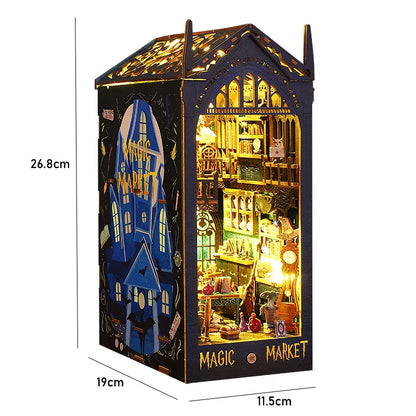 Magical DIY Book Nook Kits Miniature Doll House With LED Light 3D Puzzles Building Wooden Bookshelf Bookend Toy For Adults Gifts