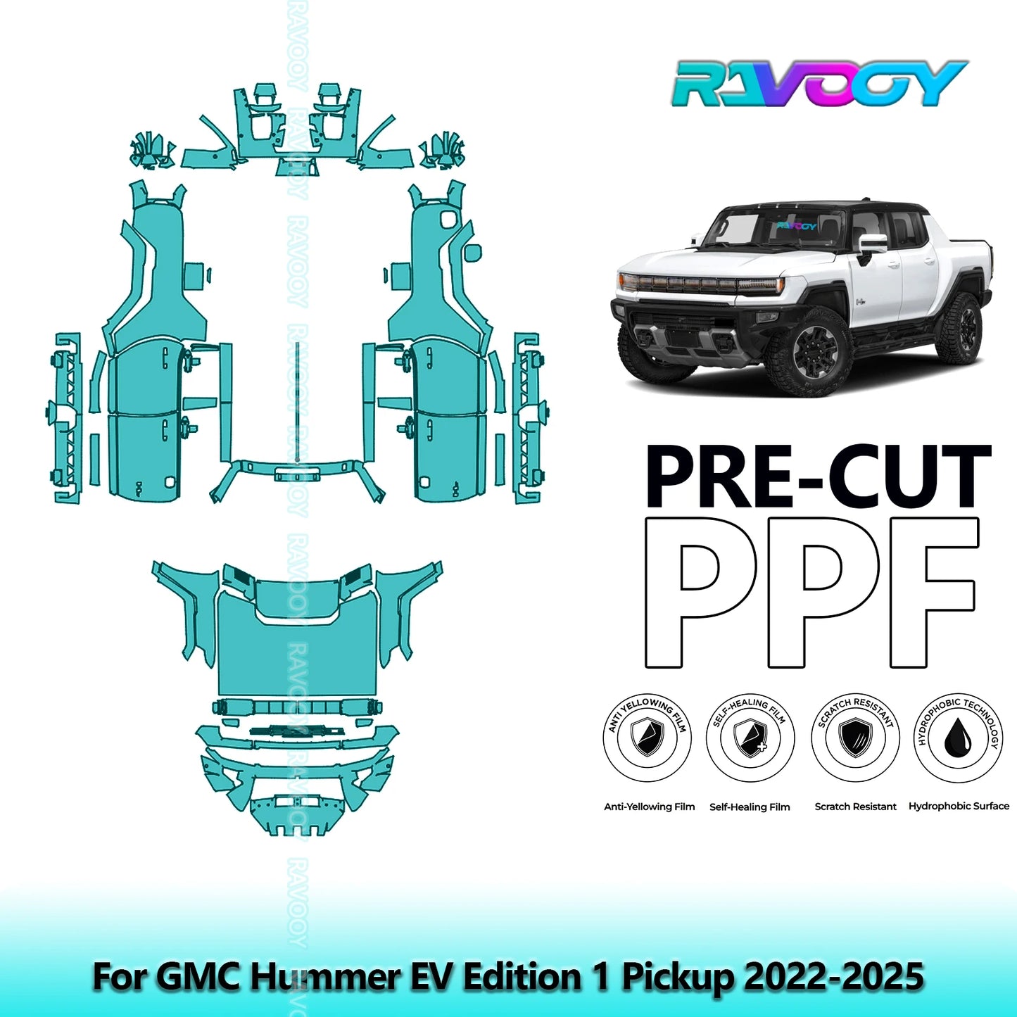 Car Precut PPF Paint Protection Film Full Vehicle For GMC Hummer EV Edition 1 Pickup 2022-2026 8.5mil Clear Bra Self-Healing TPU