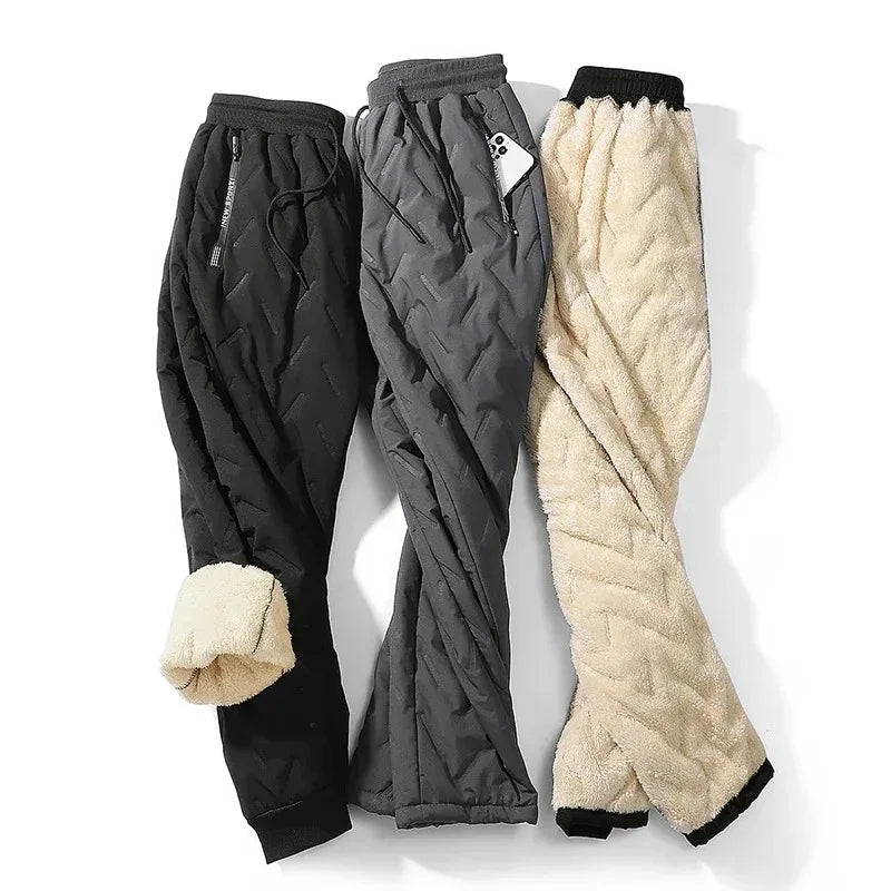 Winter Down Cotton Pants Men Casual Waterproof Zipper Pocket Thickened Wool Warm Pants Jogger Outdoor Cold-proof Ski trousers