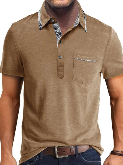 1XL-6XL Summer Plus Size Men's Short-Sleeve Polo Shirt Casual Solid Color Collared Pullover Henley Shirt with Pockets