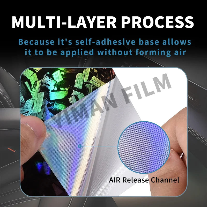 High Gloss Forged Laser Rainbow Carbon Fiber Silver Car Carbon Film Black Vinyl Wrap Tuning Auto Accessories Sticker for Car