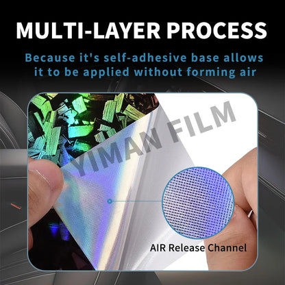 High Gloss Forged Laser Rainbow Carbon Fiber Silver Car Carbon Film Black Vinyl Wrap Tuning Auto Accessories Sticker for Car
