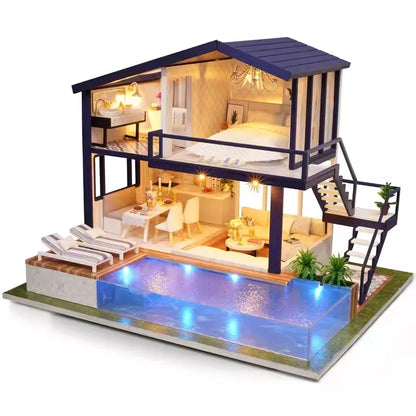 DIY Big Doll House Wooden Doll Houses Roombox Miniature Home Furniture Dollhouse Kit Casa Toys for ChildrenBirthday Gifts