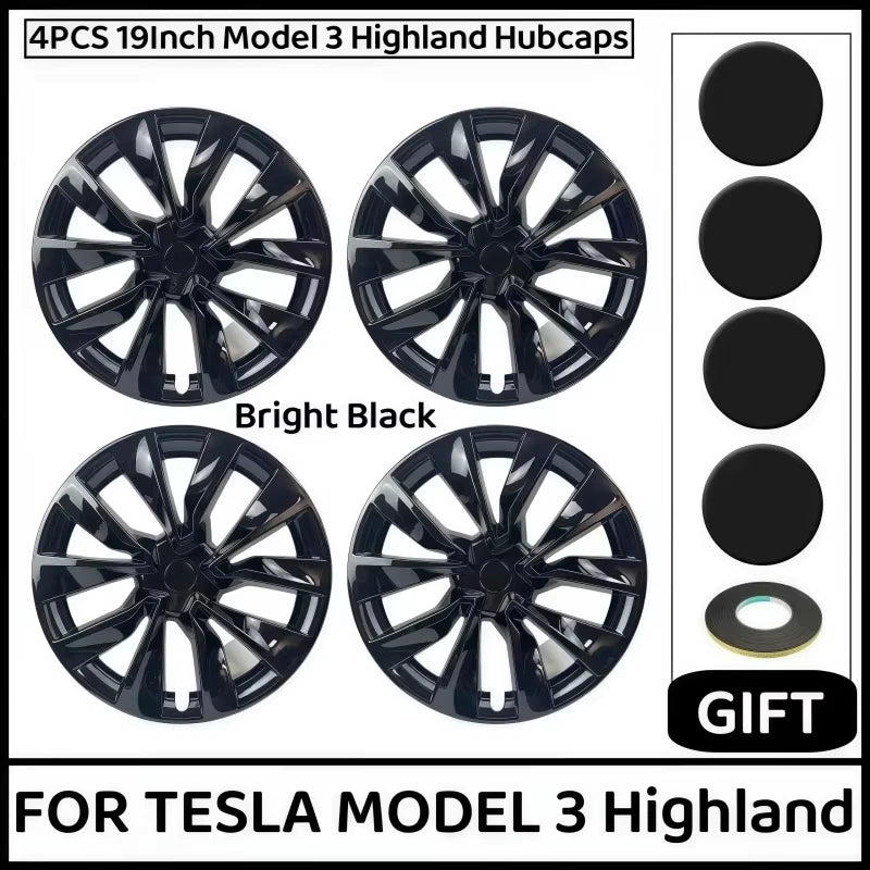 For Tesla Model 3 Highland 2026 2025 4PCS Wheel Covers Hubcaps, 19 Inch,Gloss Black Aero Covers, Accessories Upgrade Replacement