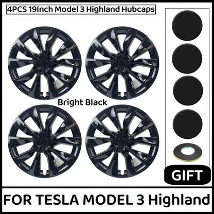 For Tesla Model 3 Highland 2026 2025 4PCS Wheel Covers Hubcaps, 19 Inch,Gloss Black Aero Covers, Accessories Upgrade Replacement