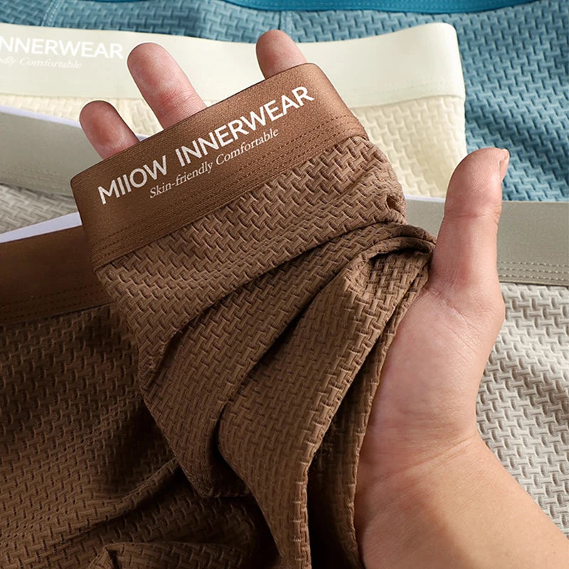 MiiOW 3Pcs Jacquard Ice Silk Men Boxer Briefs 10A Antibacterial Men's Panties Breathable Underwear Softness Man Boxer Underpants