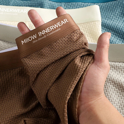 MiiOW 3Pcs Jacquard Ice Silk Men Boxer Briefs 10A Antibacterial Men's Panties Breathable Underwear Softness Man Boxer Underpants