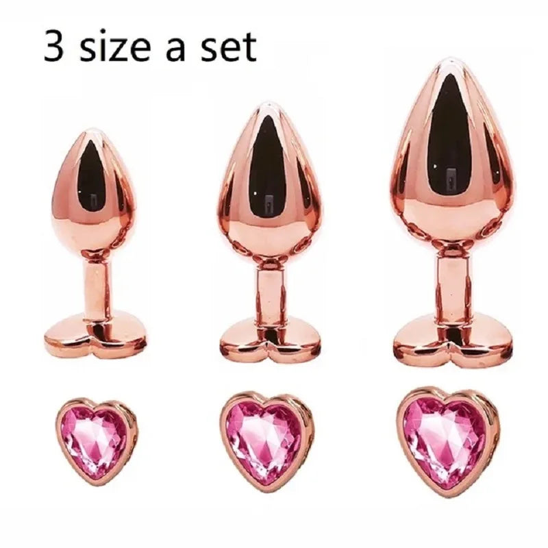 Rose Gold Rainbow Metal Anal Beads Butt Plug Set Colorful Crystal Mini Small Medium Large Anal Plug Jewelry Sex Toy Insert