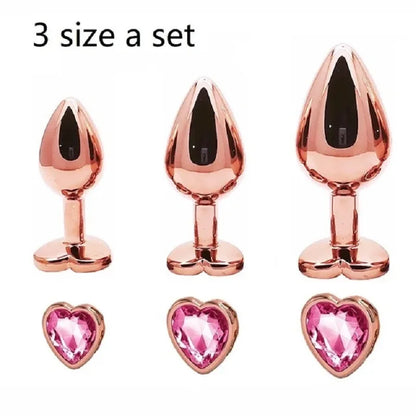 Rose Gold Rainbow Metal Anal Beads Butt Plug Set Colorful Crystal Mini Small Medium Large Anal Plug Jewelry Sex Toy Insert