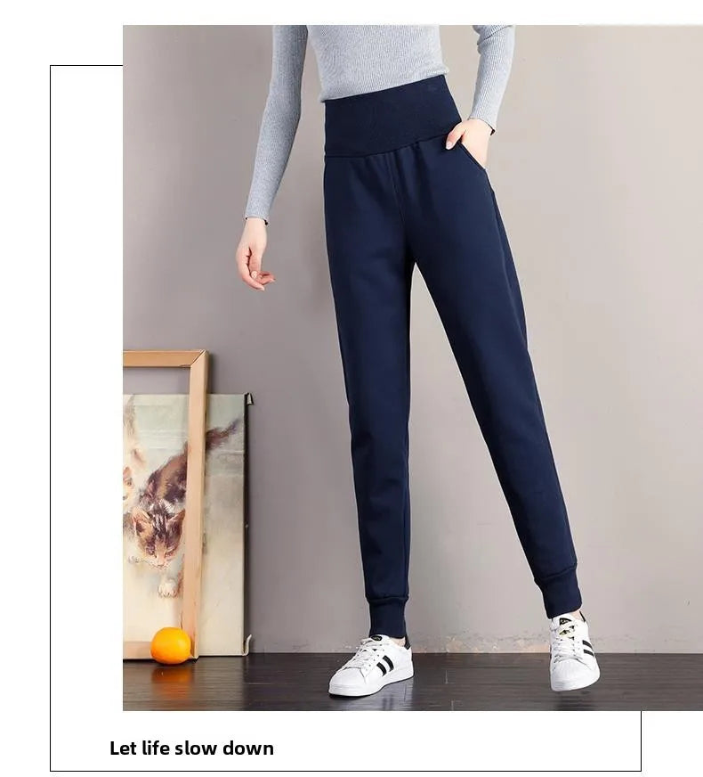 plus Size Fleece Lined Thickened Lamb Velvet Casual Slim Fit Pants Winter New Loose Warm Slimming Straight Leg Sweatpants