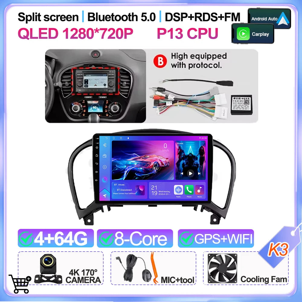 For Nissan Juke Yf15 2010 2011 2012 2013 2014 Carplay Auto 5g+wifi Gps Car Radio Navigation Multimedia Video Player Stereo Bt