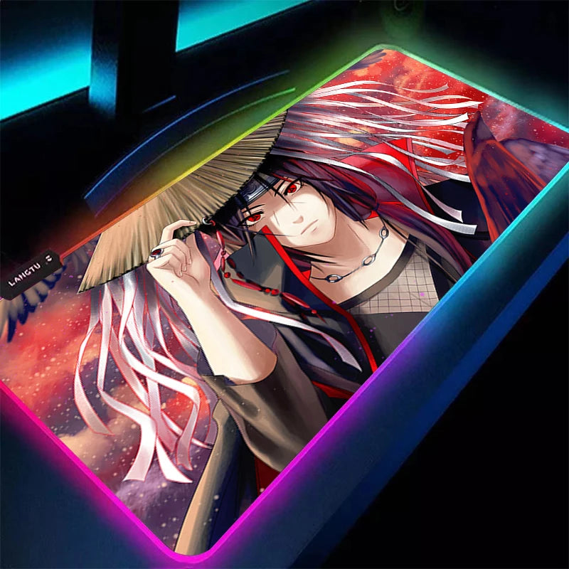RGB Mouse Pad 90x40cm Naruto Itachi Uchiha Gaming Accessories PC Game xxl Computer Desk Mat Laptop Varmilo LED Keyboard Mousepad