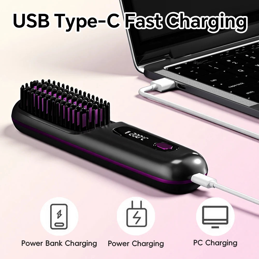 Hair Straightener Brush, Ionic Straightening Comb with 20s Fast Heating, 3 Temp Settings & Display, Hair Styling Tool for Women