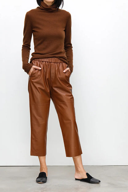 2026 New Streetwear Plus Size Pants Y2k Fashion Genuine Leather Harem Pants Women Real Sheepskin Trousers High Elastic Waist