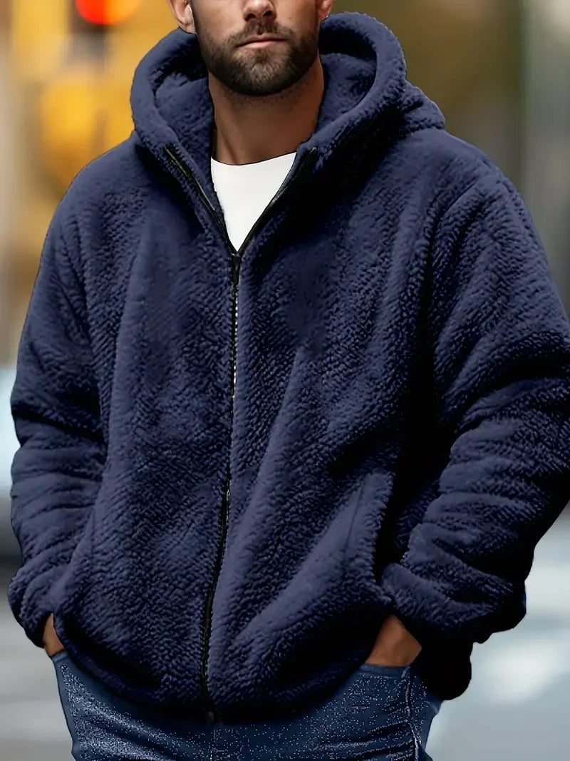 Men's Coral Fleece Jacket Hoodie Thickened Autumn Winter Warm Zipper Hooded New Arrival Comfortable Sweatshirt
