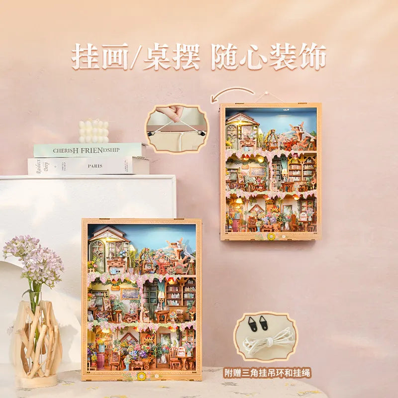 Tonecheer Blossom Time Travel Collector  Wooden Puzzle Building Blocks Diorama Model Kit 3D Wooden Surprise Dollhouse Decoration