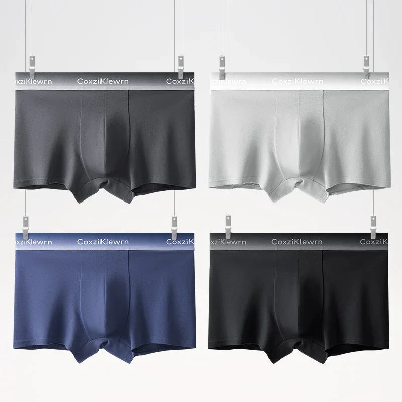 4PCS【LORIEN CREST】New Men's Underwear Pure Cotton Soft Breathable Fashion Solid Color U Convex Comfortable boxer for male