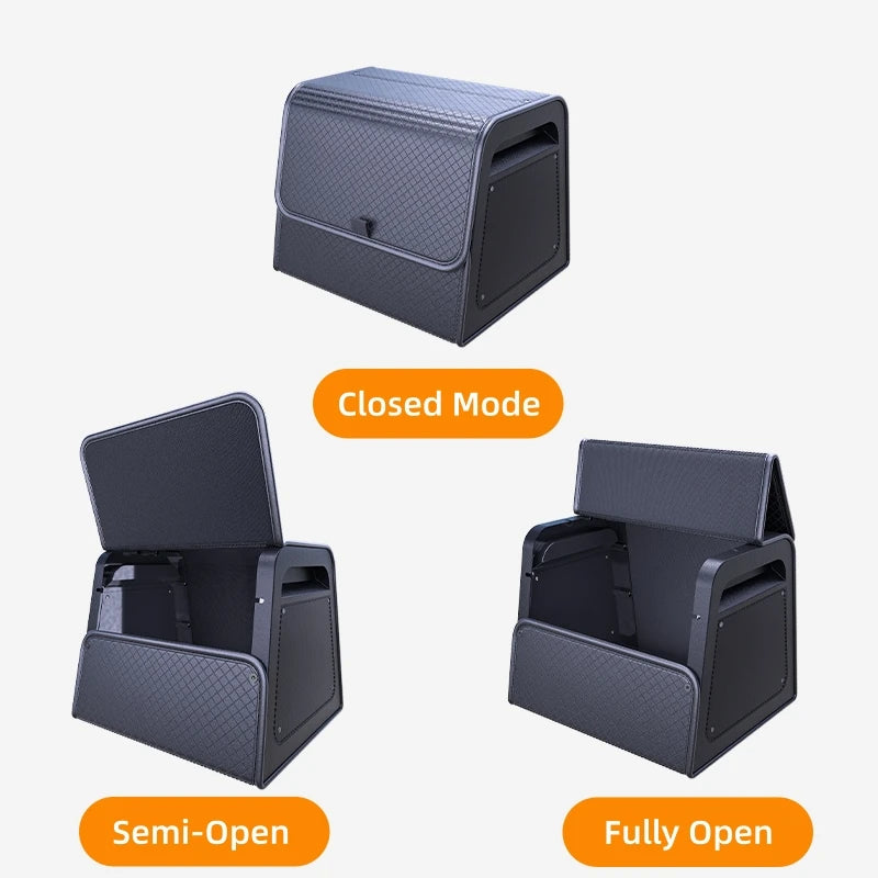 Car Trunk Organizer with 4-Point Magnetic Closure – PU Leather, Reinforced ABS Frame, Fits SUV, Sedan, and Home Use