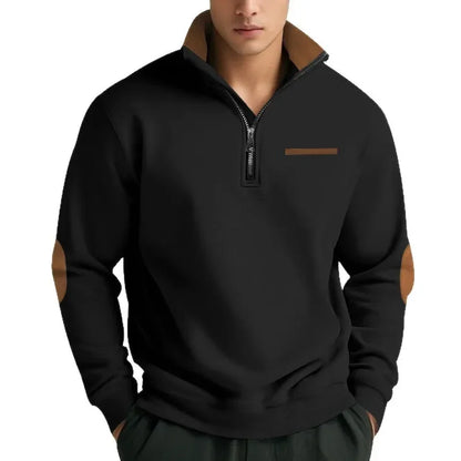 Men's Casual Sweatshirt American Style Autumn Winter Fleece Half-Zip Stand Collar Patchwork Color Block Henry Sweatshirt for Men