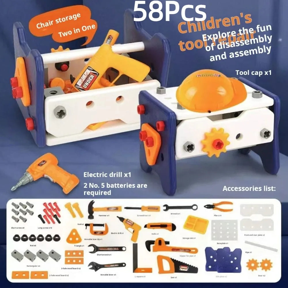 40/56/58Pcs Children's Play Repair Tool Set with Screwdrivers Play Screw Pretend Tools Kit Gift Plastic Construction