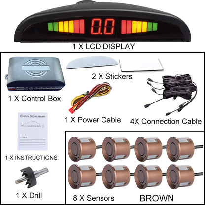 8 Parking Sensors Car Reverse Radar LED Display Buzzer Reverse Assist System Rear Detection Kit