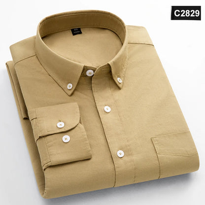 Classic Fit Fashion 100% Cotton Long-Sleeve Shirt for Men Single Pocket Slim Fit Casual Top Soft Oxford Solid Color Office Cloth