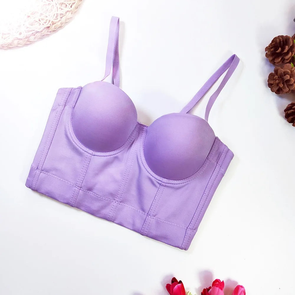 SXTHAENOO Summer 8 colors Fashion Mesh Push Up Bralet Women's Corset Simple Bustier Bra Night Club Party Sexy Cropped Top Vest