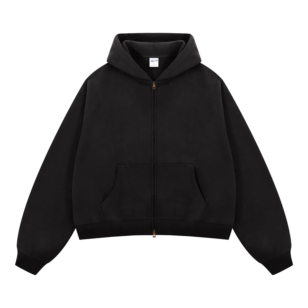 Custom LOGO women's  Autumn Winter New 370G Heavy Fleece BOXY Short and Wide Double Head Zipper Cardigan Couple Hooded Sweater