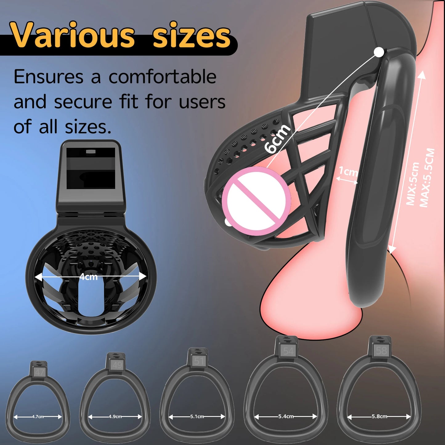 Pink Adjustable Male Chastity Device with Birdcage Cage 5 Ring Sizes Secure Long-Term Chastity Harness for BDSM Training And Cou