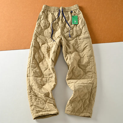 Loose Fit Cotton Pants Men's Winter Casual Straight Leg Thermal Windproof Fashionable Youth Long Trousers Quilted Insert