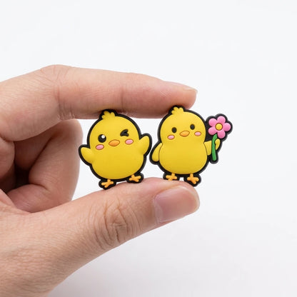20Pcs Cartoon Chicken PVC Sandals Garden Shoe Charms Decoration Clogs Pins Hole Slipper Accessories Backpack Kid Holiday Gift