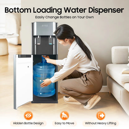 F880 Dark Gray Bottom Loading Water Dispenser Hot Cold Heating Cooling Water Cooler 304 Stainless Steel Liner 110V US Plug Floor Standing Drinking Water Machine Fit 20L 5.28Gallon Water Barrel