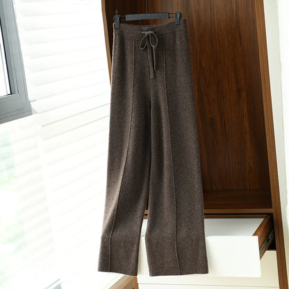 Autumn winter versatile cashmere wide-leg trousersfemale knitted high waist thickened straight tube wool trousers loose trousers