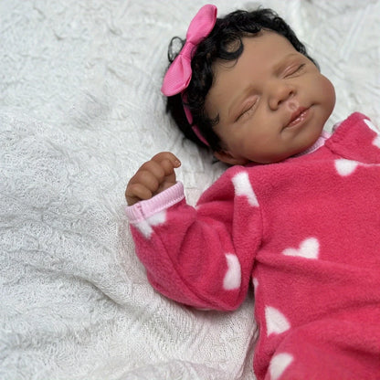BZDOLL 48 CM Asleep Reborn Black Brown Skin Baby Doll Toy For Girl Vinyl Limbs Cloth Body Doll Lifelike Handmade Birthday Gift