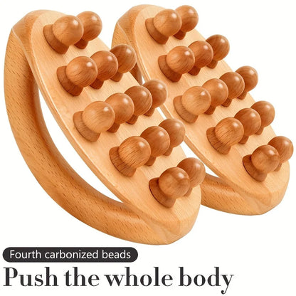 Natural Wood Handheld Gua Sha Massage Brush 14 Beads Waist Leg Body Meridian Scraping SPA Therapy Anti Cellulite Relaxation Tool