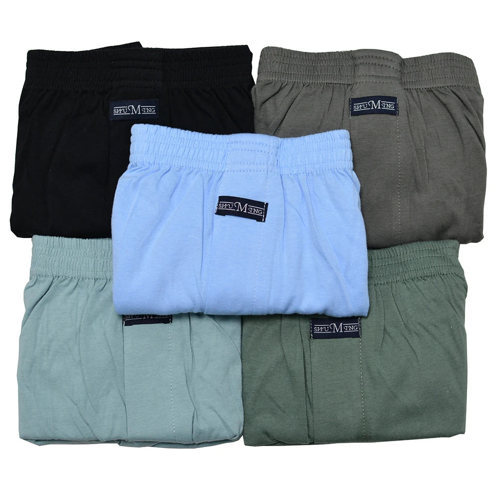 5PCS/Pack 100% Cotton Men Solid Pajama Pants Casual Elastic Waist Sleeping Shorts 3D Crotch Bottoms Breathable Pijama Hombre