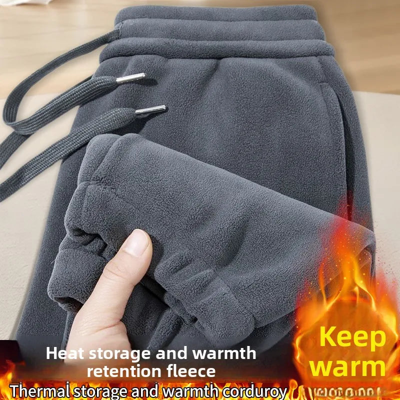 Thickened Fleece Men's Sweatpants Casual Loose Fit Winter Warm Trousers for Construction Workers Youth Fashion Black