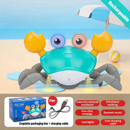 Interactive Escaping Crab Toy Induction Robot Crab Auto Obstacle Avoidance Electronic Pet with Music LED Lights Rechargeable 14+