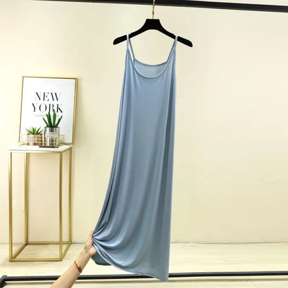 Summer round Neck Modal Dress Thin Long A-Line Dress Vest Strap Dress Loose Base Dress Inner Wear Casual Style No Sleeve Dress