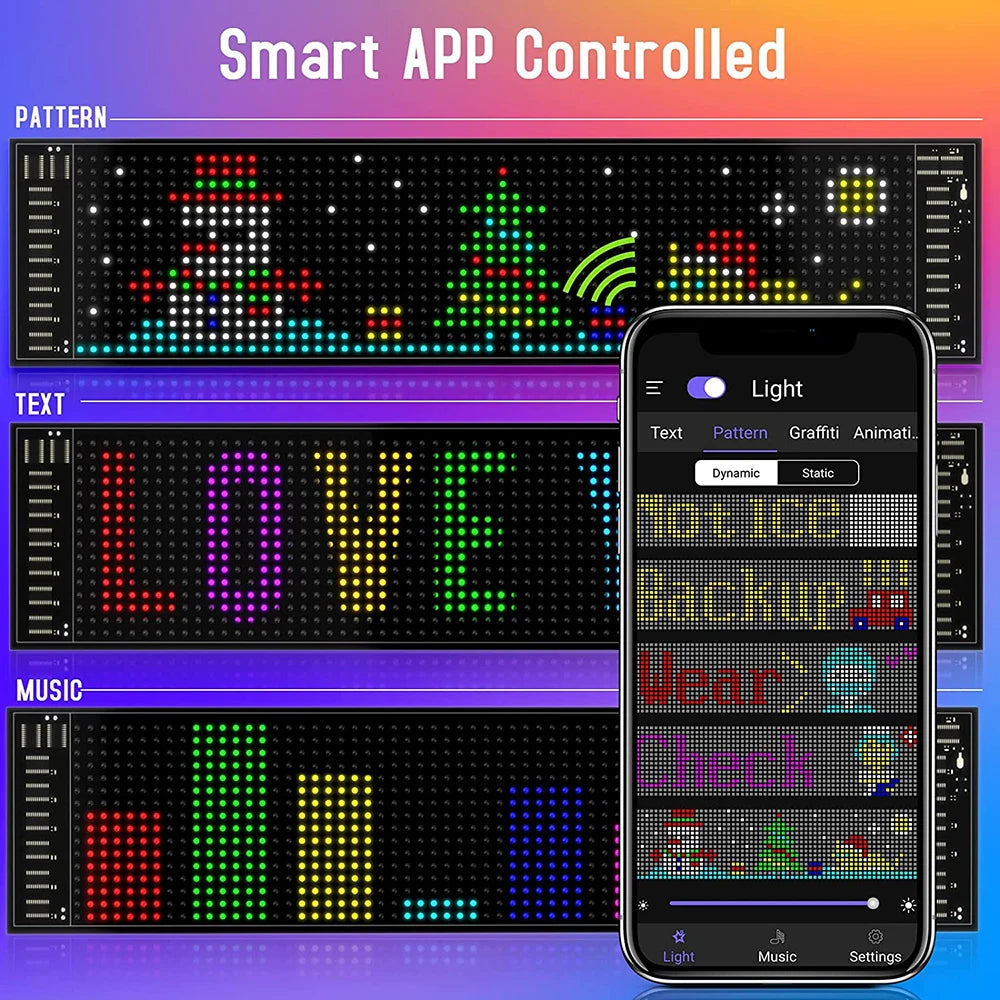 LED Matrix Pixel Panel Light Bluetooth App 5V USB  Control Scrolling Advertising LED Car Sign Animation Programmable for Car Sho