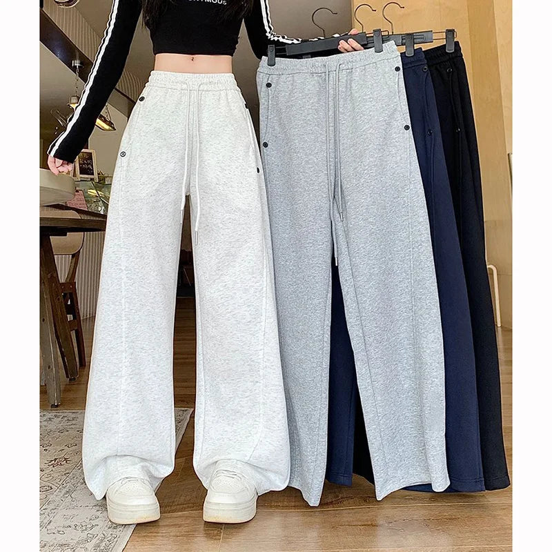 Girls Solid Loose Fit High Waist Trousers 2025 Classic Female Wide Leg Sweatpants Women Korean Fashion Casual Pants