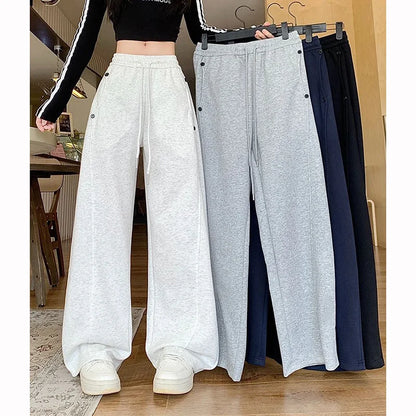 Girls Solid Loose Fit High Waist Trousers 2025 Classic Female Wide Leg Sweatpants Women Korean Fashion Casual Pants