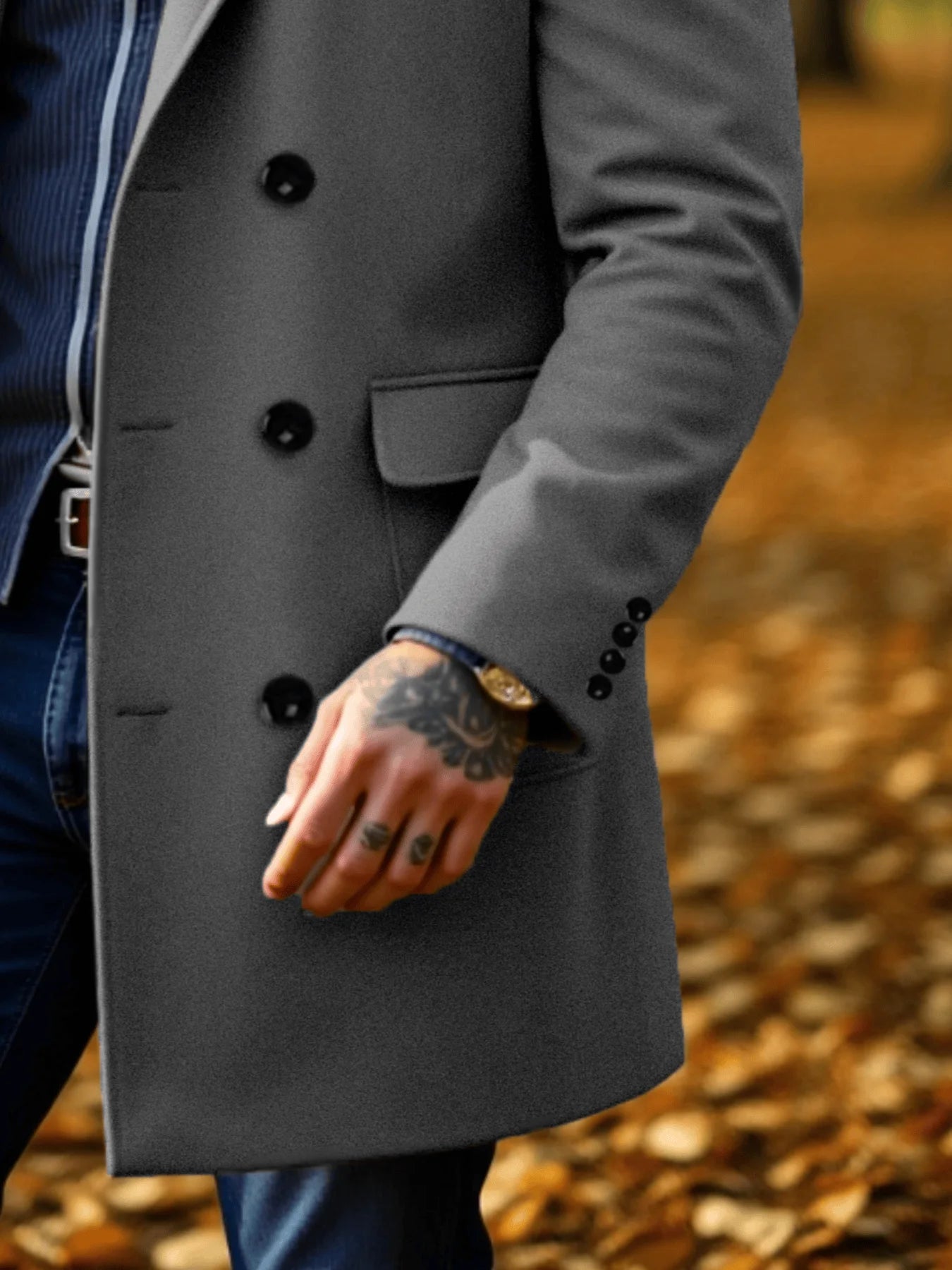 Men's Wool Overcoat Double-Breasted Winter Design Thickened Stand Collar Business Casual  Warm
