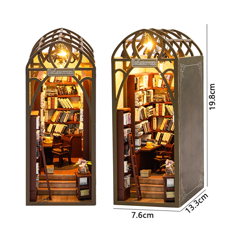 DIY Book Nook Kit Miniature Wooden 3D Puzzle Bookshelf Dollhouse Model Bookend Building Home Decoration For Christmas Gift