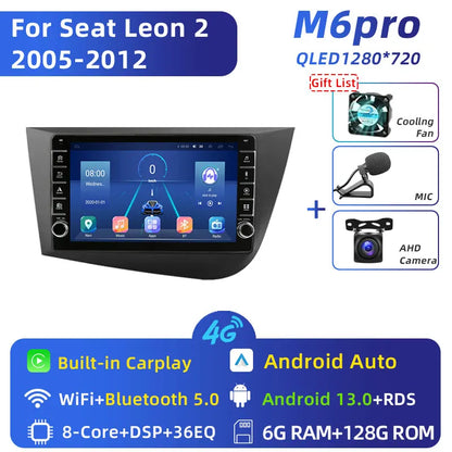 Jundof 2 Din Android 12 For Seat Leon 2 MK2 2005-2012 Car Radio Multimedia Video Player Carplay Stereo Autoradio DVD IPS Screen